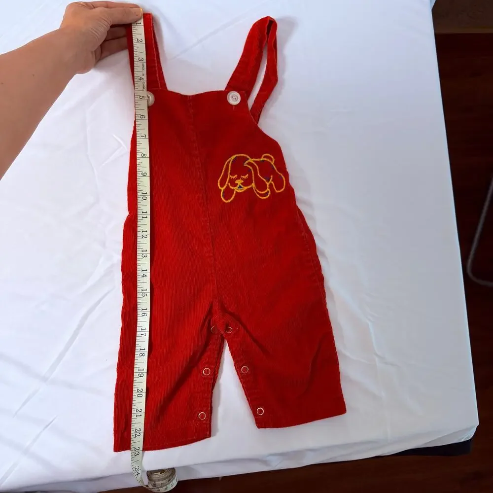 Vintage 70s Union Underwear Company Puppy Dog Red Corduroy Overalls Sz M